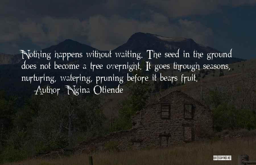 Ngina Otiende Quotes: Nothing Happens Without Waiting. The Seed In The Ground Does Not Become A Tree Overnight. It Goes Through Seasons, Nurturing,