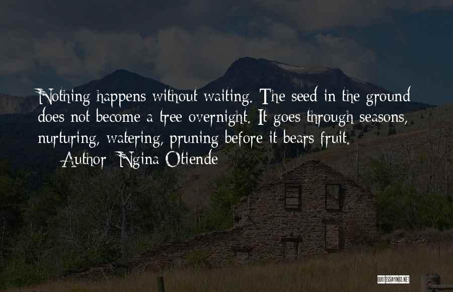 Ngina Otiende Quotes: Nothing Happens Without Waiting. The Seed In The Ground Does Not Become A Tree Overnight. It Goes Through Seasons, Nurturing,