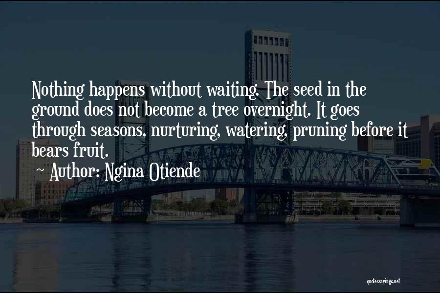 Ngina Otiende Quotes: Nothing Happens Without Waiting. The Seed In The Ground Does Not Become A Tree Overnight. It Goes Through Seasons, Nurturing,