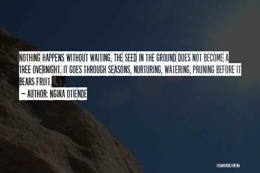 Ngina Otiende Quotes: Nothing Happens Without Waiting. The Seed In The Ground Does Not Become A Tree Overnight. It Goes Through Seasons, Nurturing,