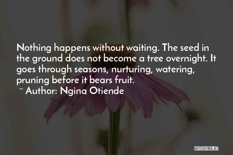 Ngina Otiende Quotes: Nothing Happens Without Waiting. The Seed In The Ground Does Not Become A Tree Overnight. It Goes Through Seasons, Nurturing,