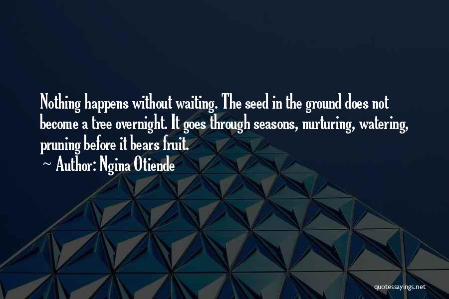 Ngina Otiende Quotes: Nothing Happens Without Waiting. The Seed In The Ground Does Not Become A Tree Overnight. It Goes Through Seasons, Nurturing,