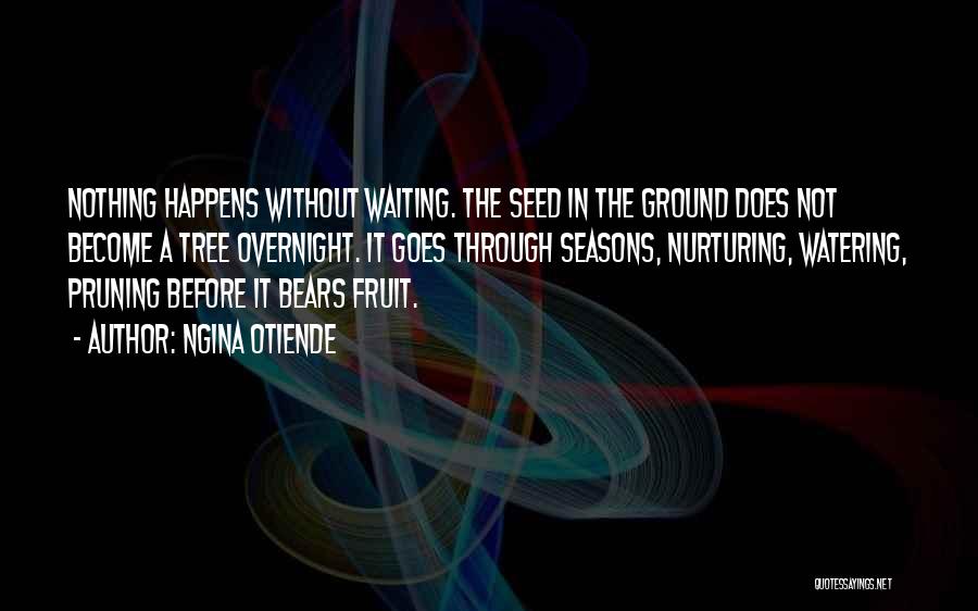 Ngina Otiende Quotes: Nothing Happens Without Waiting. The Seed In The Ground Does Not Become A Tree Overnight. It Goes Through Seasons, Nurturing,