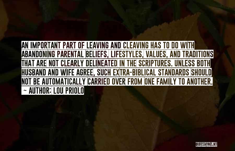 Lou Priolo Quotes: An Important Part Of Leaving And Cleaving Has To Do With Abandoning Parental Beliefs, Lifestyles, Values, And Traditions That Are