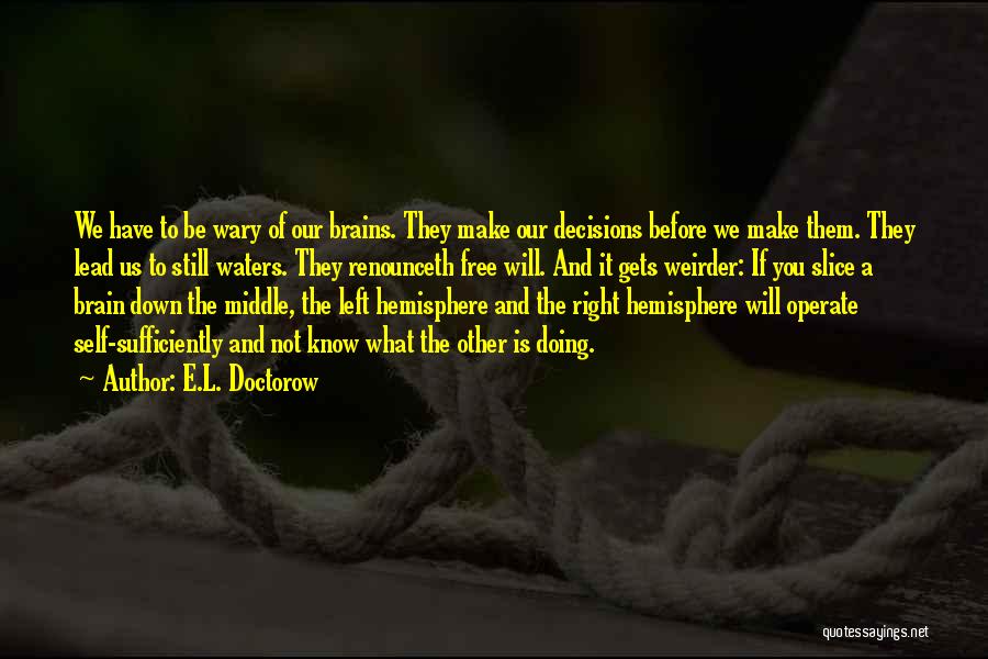 E.L. Doctorow Quotes: We Have To Be Wary Of Our Brains. They Make Our Decisions Before We Make Them. They Lead Us To