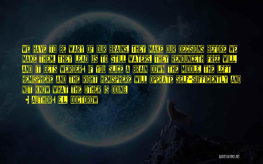 E.L. Doctorow Quotes: We Have To Be Wary Of Our Brains. They Make Our Decisions Before We Make Them. They Lead Us To