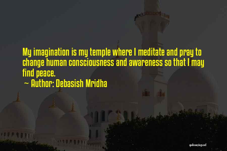 Debasish Mridha Quotes: My Imagination Is My Temple Where I Meditate And Pray To Change Human Consciousness And Awareness So That I May