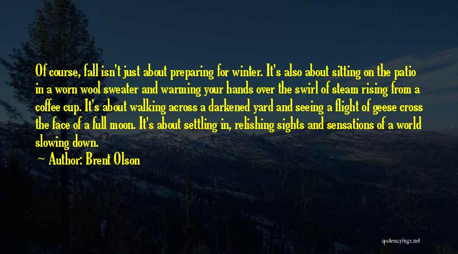 Brent Olson Quotes: Of Course, Fall Isn't Just About Preparing For Winter. It's Also About Sitting On The Patio In A Worn Wool