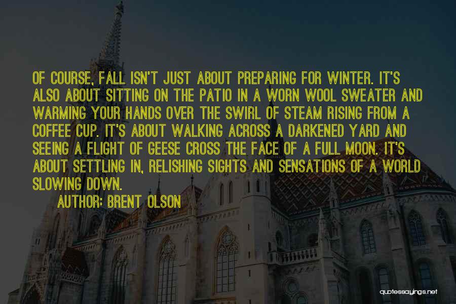 Brent Olson Quotes: Of Course, Fall Isn't Just About Preparing For Winter. It's Also About Sitting On The Patio In A Worn Wool