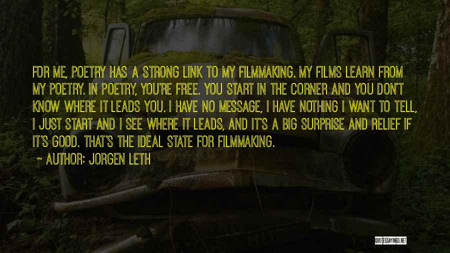 Jorgen Leth Quotes: For Me, Poetry Has A Strong Link To My Filmmaking. My Films Learn From My Poetry. In Poetry, You're Free.