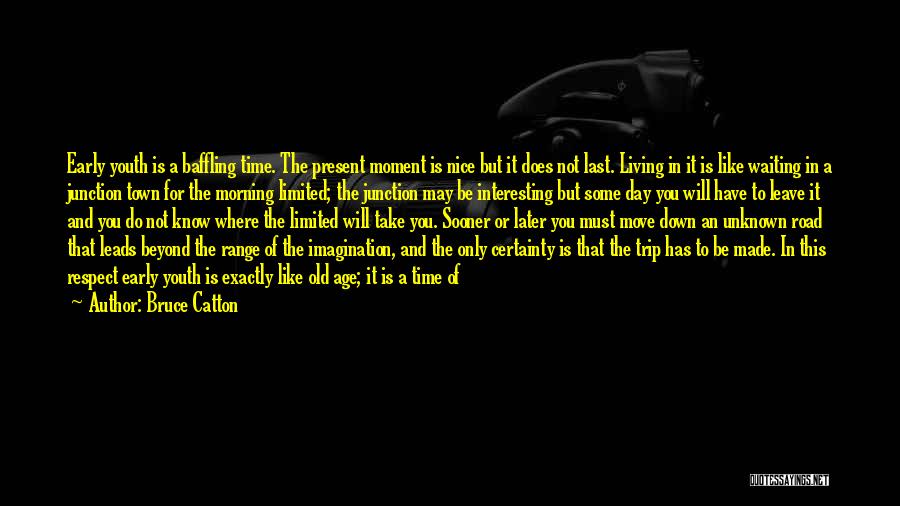 Bruce Catton Quotes: Early Youth Is A Baffling Time. The Present Moment Is Nice But It Does Not Last. Living In It Is