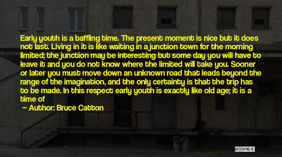 Bruce Catton Quotes: Early Youth Is A Baffling Time. The Present Moment Is Nice But It Does Not Last. Living In It Is