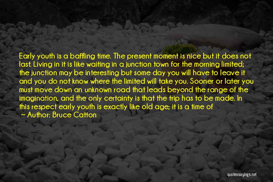 Bruce Catton Quotes: Early Youth Is A Baffling Time. The Present Moment Is Nice But It Does Not Last. Living In It Is