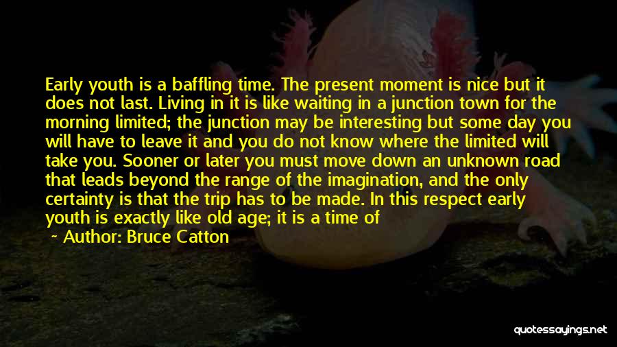 Bruce Catton Quotes: Early Youth Is A Baffling Time. The Present Moment Is Nice But It Does Not Last. Living In It Is