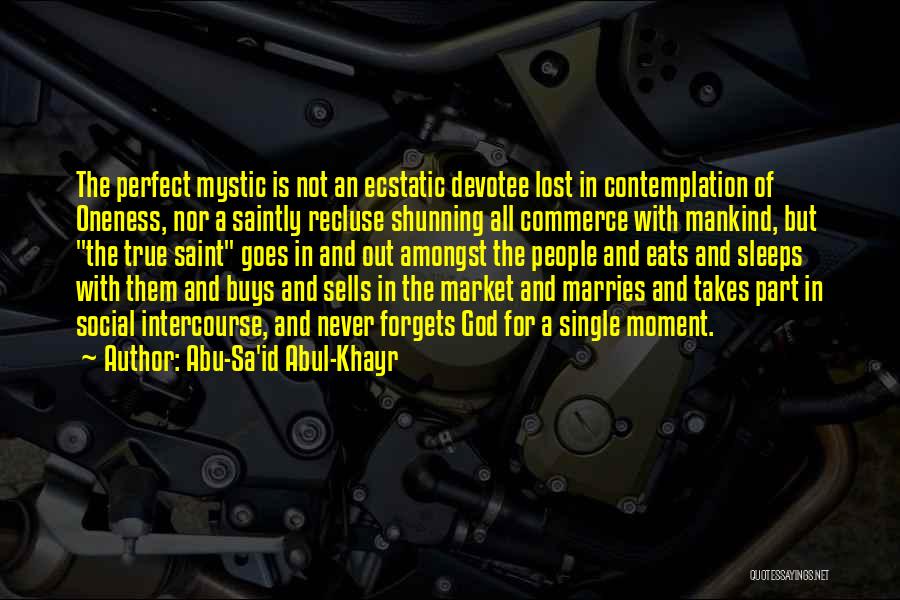 Abu-Sa'id Abul-Khayr Quotes: The Perfect Mystic Is Not An Ecstatic Devotee Lost In Contemplation Of Oneness, Nor A Saintly Recluse Shunning All Commerce