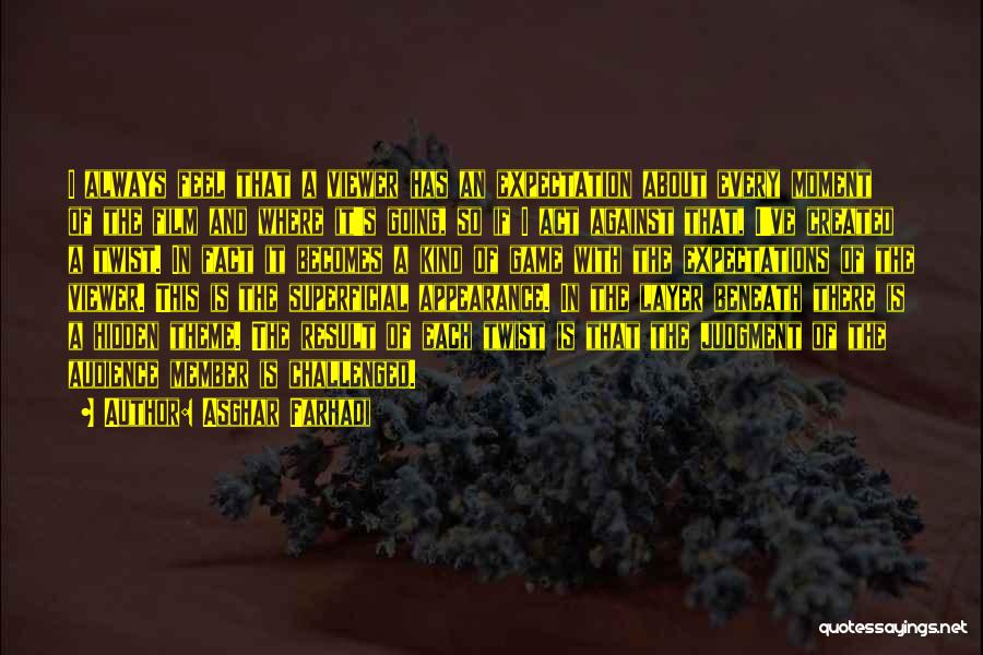 Asghar Farhadi Quotes: I Always Feel That A Viewer Has An Expectation About Every Moment Of The Film And Where It's Going, So