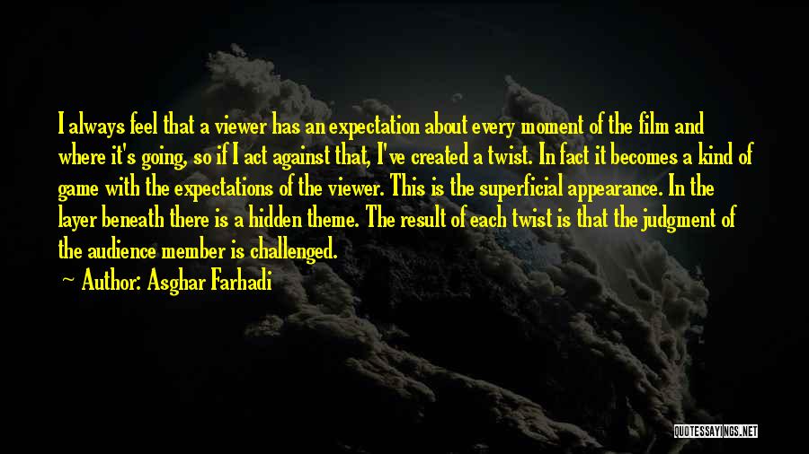 Asghar Farhadi Quotes: I Always Feel That A Viewer Has An Expectation About Every Moment Of The Film And Where It's Going, So