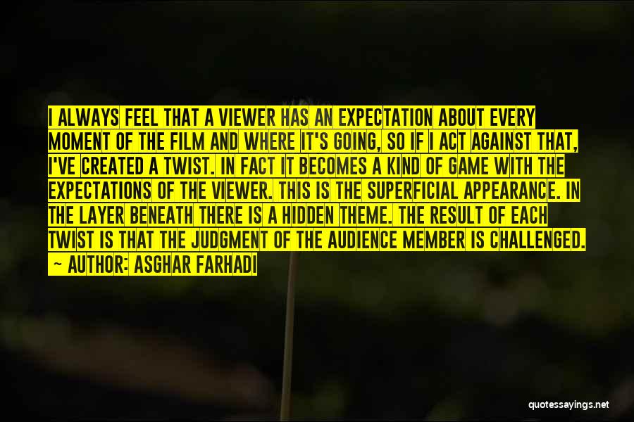 Asghar Farhadi Quotes: I Always Feel That A Viewer Has An Expectation About Every Moment Of The Film And Where It's Going, So