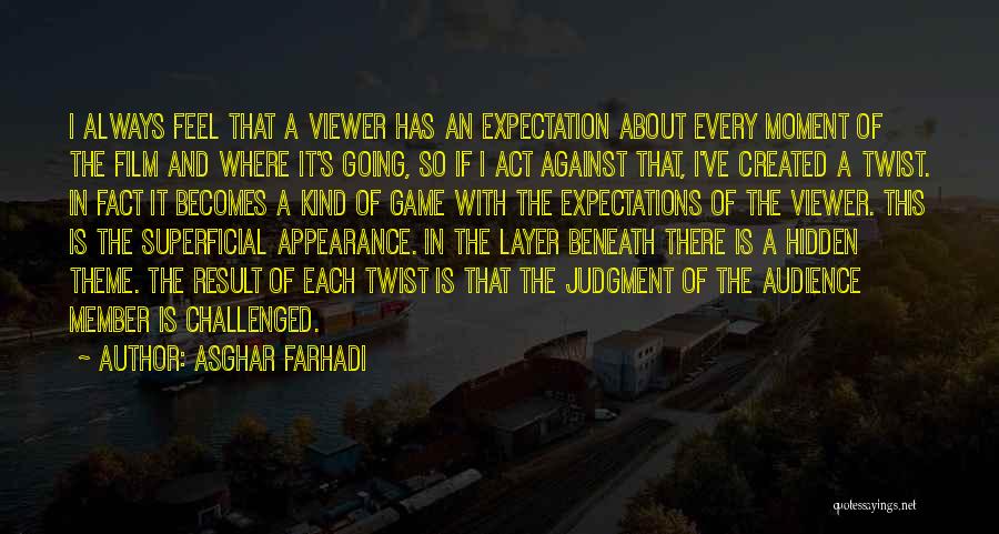 Asghar Farhadi Quotes: I Always Feel That A Viewer Has An Expectation About Every Moment Of The Film And Where It's Going, So