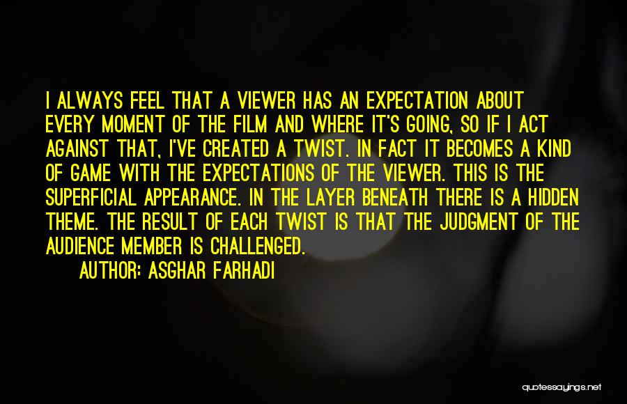 Asghar Farhadi Quotes: I Always Feel That A Viewer Has An Expectation About Every Moment Of The Film And Where It's Going, So