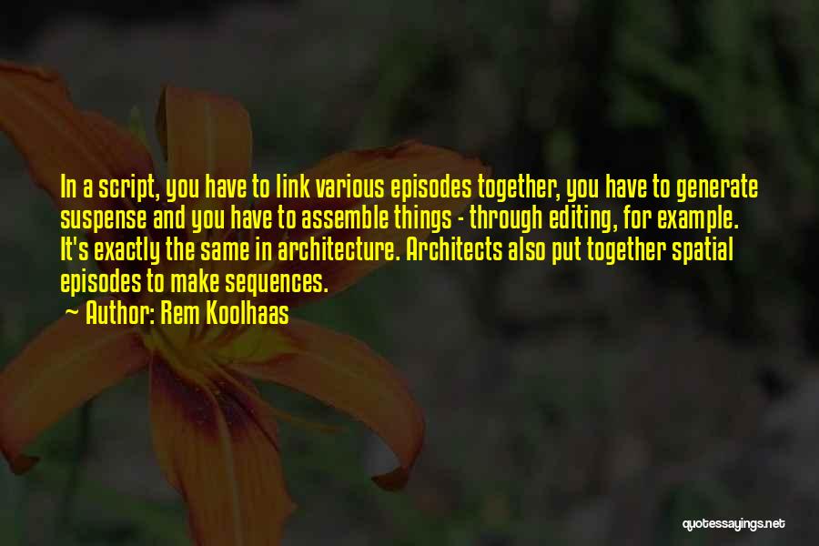 Rem Koolhaas Quotes: In A Script, You Have To Link Various Episodes Together, You Have To Generate Suspense And You Have To Assemble