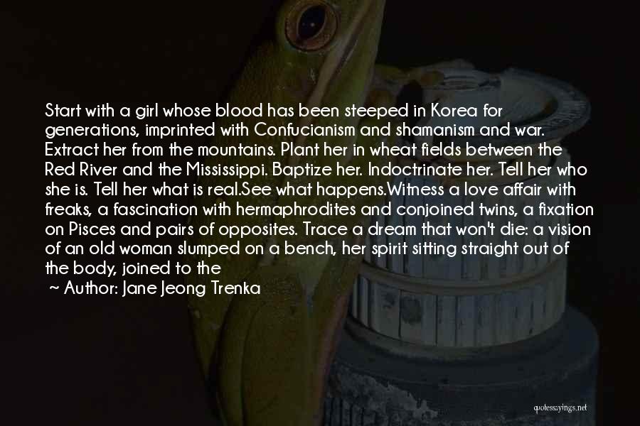 Jane Jeong Trenka Quotes: Start With A Girl Whose Blood Has Been Steeped In Korea For Generations, Imprinted With Confucianism And Shamanism And War.