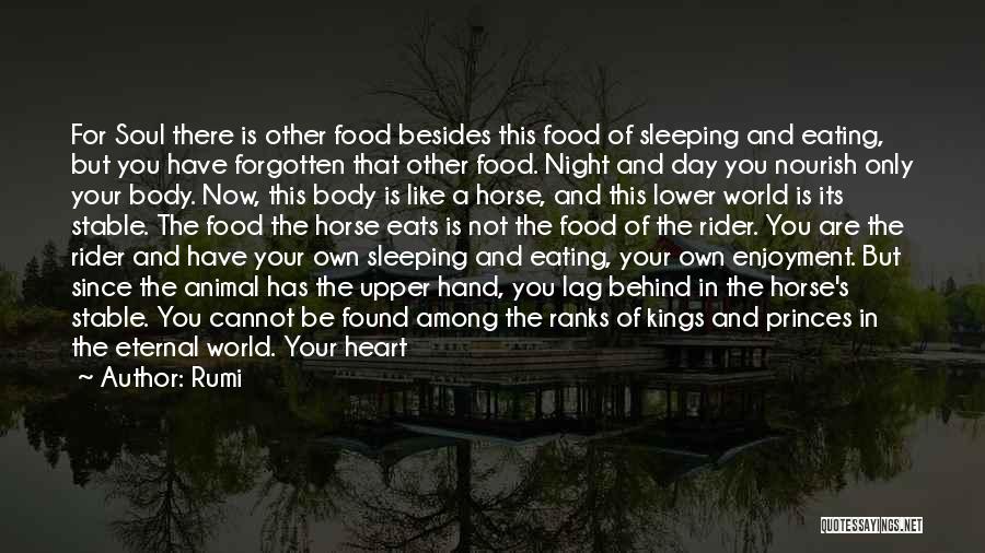 Rumi Quotes: For Soul There Is Other Food Besides This Food Of Sleeping And Eating, But You Have Forgotten That Other Food.