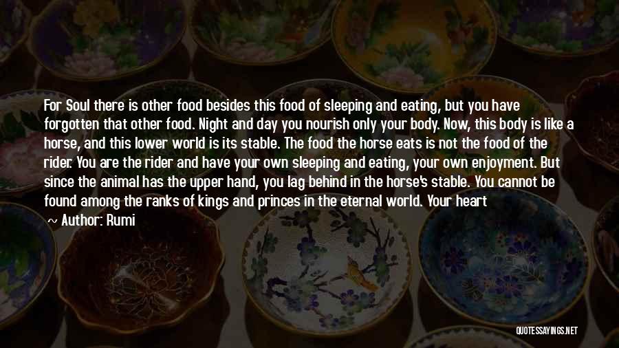 Rumi Quotes: For Soul There Is Other Food Besides This Food Of Sleeping And Eating, But You Have Forgotten That Other Food.