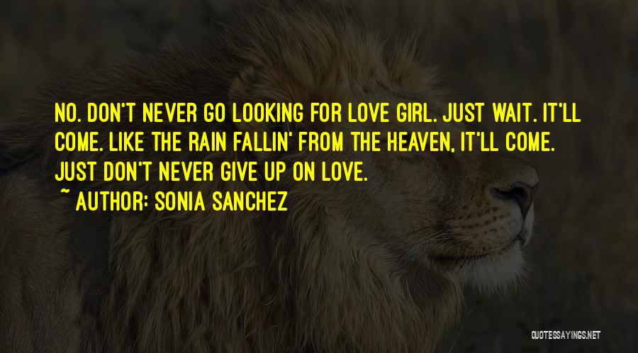 Sonia Sanchez Quotes: No. Don't Never Go Looking For Love Girl. Just Wait. It'll Come. Like The Rain Fallin' From The Heaven, It'll