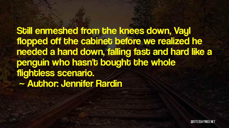 Jennifer Rardin Quotes: Still Enmeshed From The Knees Down, Vayl Flopped Off The Cabinet Before We Realized He Needed A Hand Down, Falling