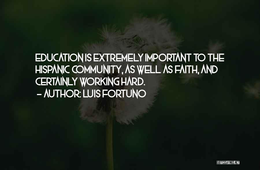 Luis Fortuno Quotes: Education Is Extremely Important To The Hispanic Community, As Well As Faith, And Certainly Working Hard.