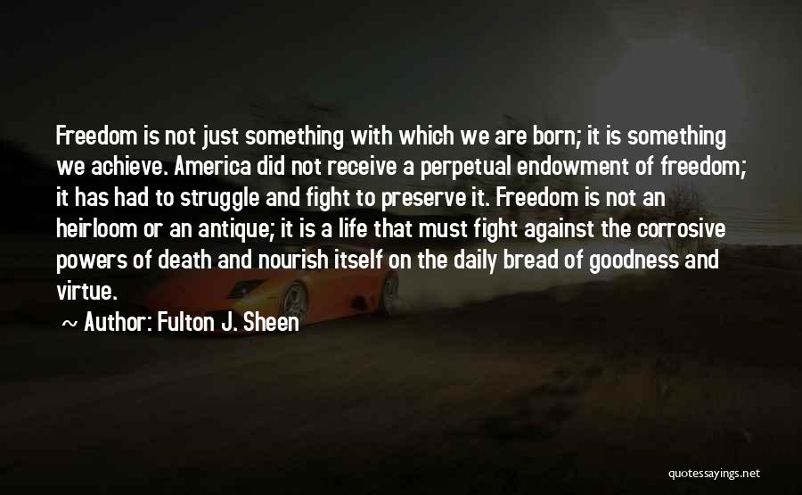 Fulton J. Sheen Quotes: Freedom Is Not Just Something With Which We Are Born; It Is Something We Achieve. America Did Not Receive A