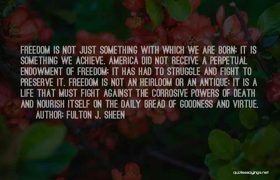 Fulton J. Sheen Quotes: Freedom Is Not Just Something With Which We Are Born; It Is Something We Achieve. America Did Not Receive A