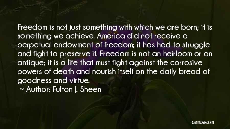 Fulton J. Sheen Quotes: Freedom Is Not Just Something With Which We Are Born; It Is Something We Achieve. America Did Not Receive A