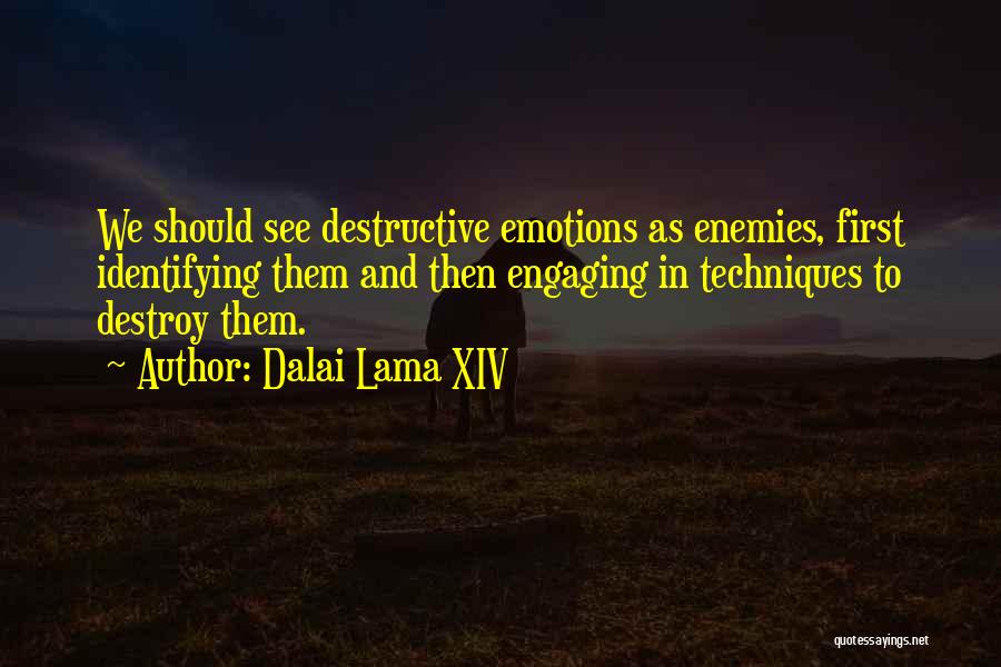 Dalai Lama XIV Quotes: We Should See Destructive Emotions As Enemies, First Identifying Them And Then Engaging In Techniques To Destroy Them.