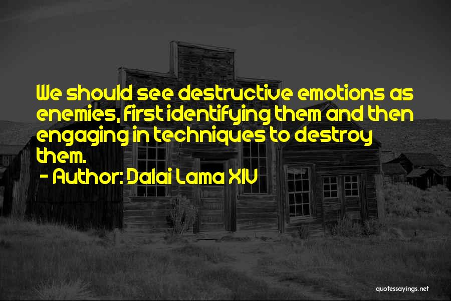Dalai Lama XIV Quotes: We Should See Destructive Emotions As Enemies, First Identifying Them And Then Engaging In Techniques To Destroy Them.