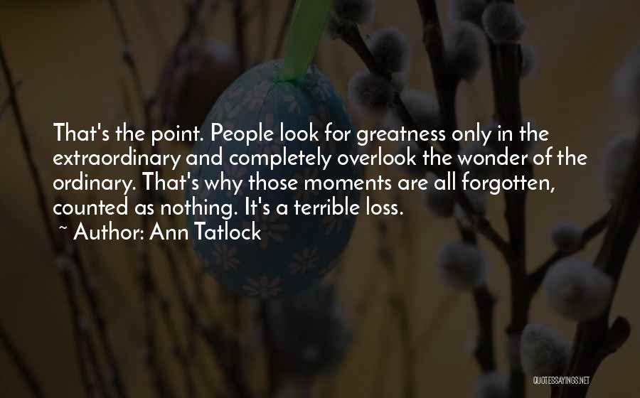 Ann Tatlock Quotes: That's The Point. People Look For Greatness Only In The Extraordinary And Completely Overlook The Wonder Of The Ordinary. That's