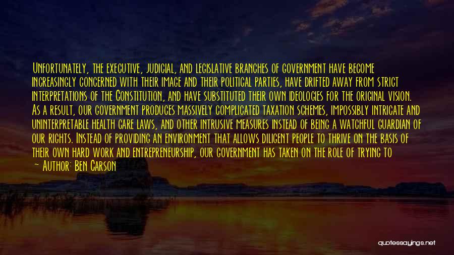 Ben Carson Quotes: Unfortunately, The Executive, Judicial, And Legislative Branches Of Government Have Become Increasingly Concerned With Their Image And Their Political Parties,