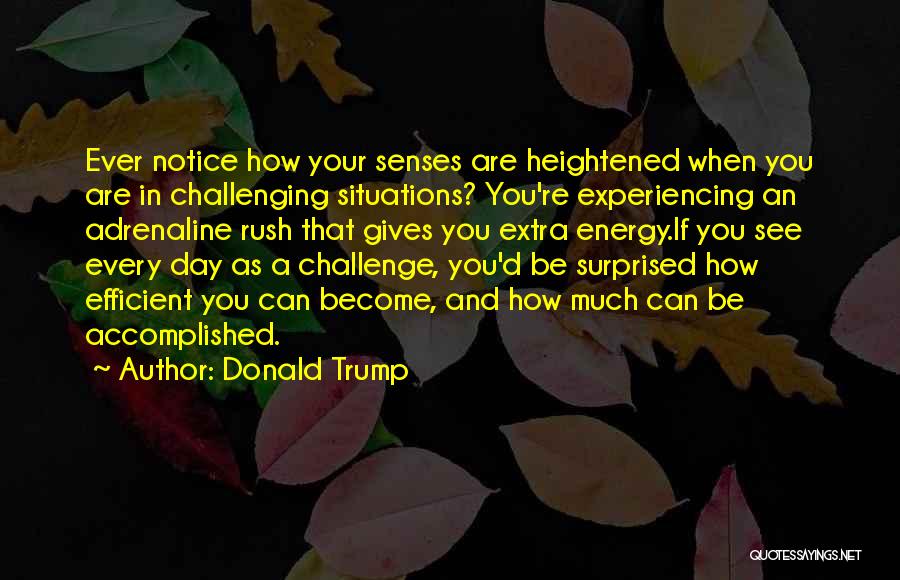 Donald Trump Quotes: Ever Notice How Your Senses Are Heightened When You Are In Challenging Situations? You're Experiencing An Adrenaline Rush That Gives