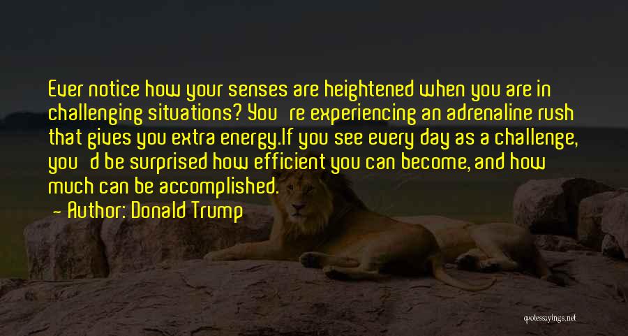 Donald Trump Quotes: Ever Notice How Your Senses Are Heightened When You Are In Challenging Situations? You're Experiencing An Adrenaline Rush That Gives