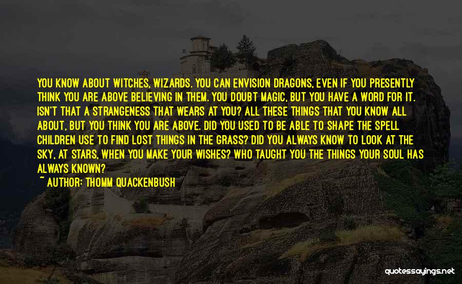 Thomm Quackenbush Quotes: You Know About Witches, Wizards. You Can Envision Dragons, Even If You Presently Think You Are Above Believing In Them.