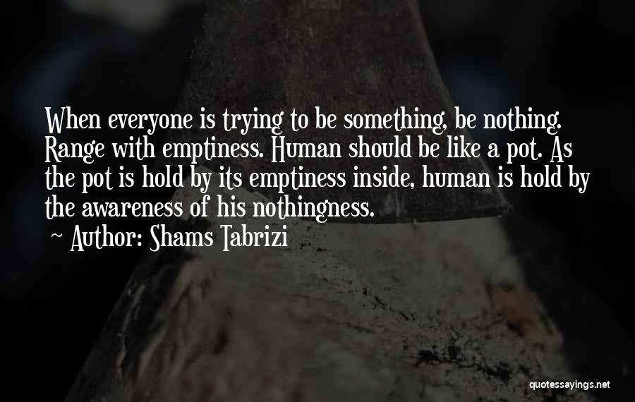 Shams Tabrizi Quotes: When Everyone Is Trying To Be Something, Be Nothing. Range With Emptiness. Human Should Be Like A Pot. As The