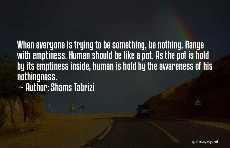 Shams Tabrizi Quotes: When Everyone Is Trying To Be Something, Be Nothing. Range With Emptiness. Human Should Be Like A Pot. As The