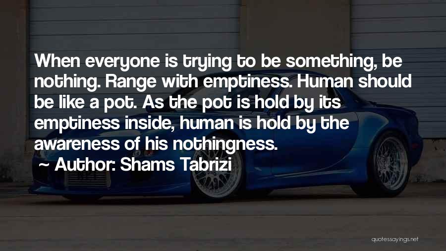 Shams Tabrizi Quotes: When Everyone Is Trying To Be Something, Be Nothing. Range With Emptiness. Human Should Be Like A Pot. As The