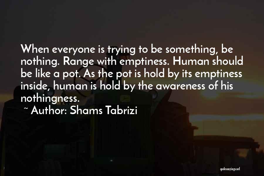 Shams Tabrizi Quotes: When Everyone Is Trying To Be Something, Be Nothing. Range With Emptiness. Human Should Be Like A Pot. As The
