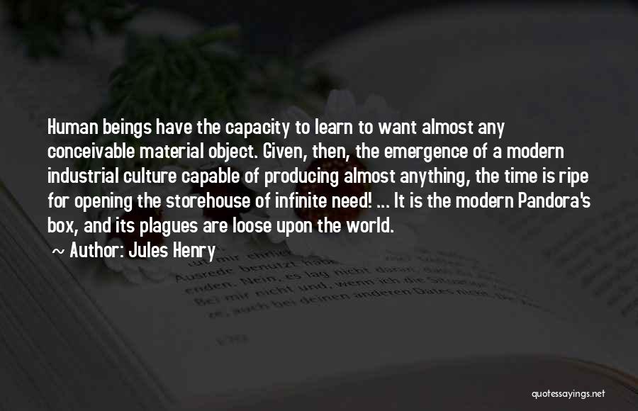 Jules Henry Quotes: Human Beings Have The Capacity To Learn To Want Almost Any Conceivable Material Object. Given, Then, The Emergence Of A