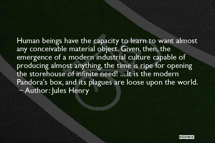 Jules Henry Quotes: Human Beings Have The Capacity To Learn To Want Almost Any Conceivable Material Object. Given, Then, The Emergence Of A