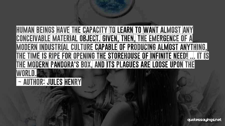 Jules Henry Quotes: Human Beings Have The Capacity To Learn To Want Almost Any Conceivable Material Object. Given, Then, The Emergence Of A