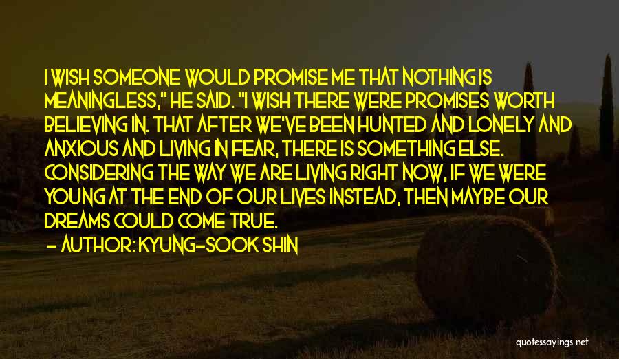 Kyung-Sook Shin Quotes: I Wish Someone Would Promise Me That Nothing Is Meaningless, He Said. I Wish There Were Promises Worth Believing In.