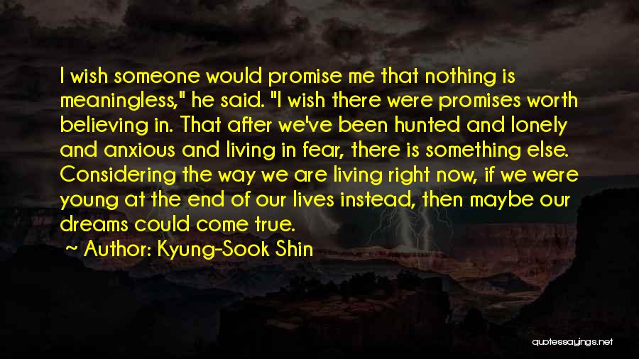 Kyung-Sook Shin Quotes: I Wish Someone Would Promise Me That Nothing Is Meaningless, He Said. I Wish There Were Promises Worth Believing In.